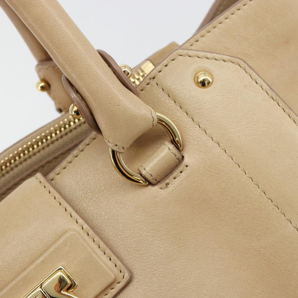 Salvatore Ferragamo Gancini Handtasche Leder Beige Gold Auth hk2805