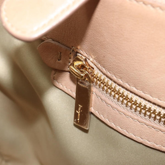 Salvatore Ferragamo Gancini Handtasche Leder Beige Gold Auth hk2805