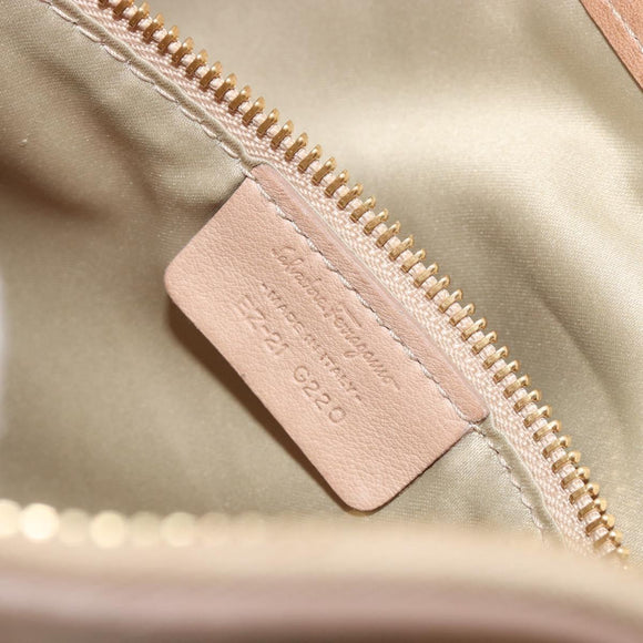 Salvatore Ferragamo Gancini Handtasche Leder Beige Gold Auth hk2805