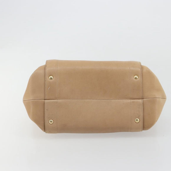 Salvatore Ferragamo Gancini Handtasche Leder Beige Gold Auth hk2805