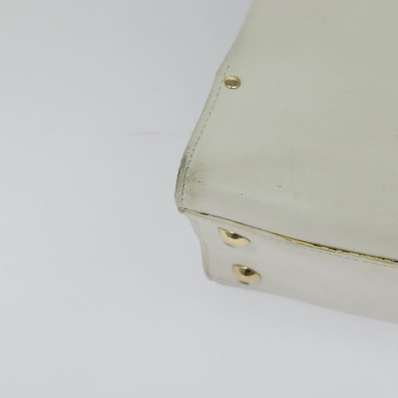 Salvatore Ferragamo Gancini Hand Bag Leather White Gold Auth hk2806