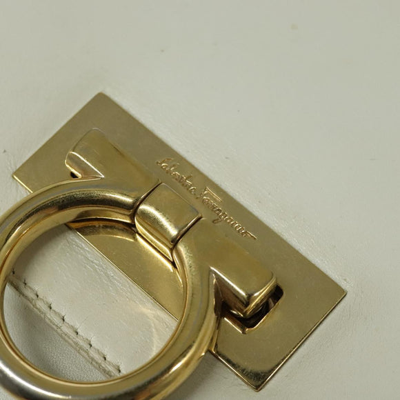 Salvatore Ferragamo Gancini Hand Bag Leather White Gold Auth hk2806