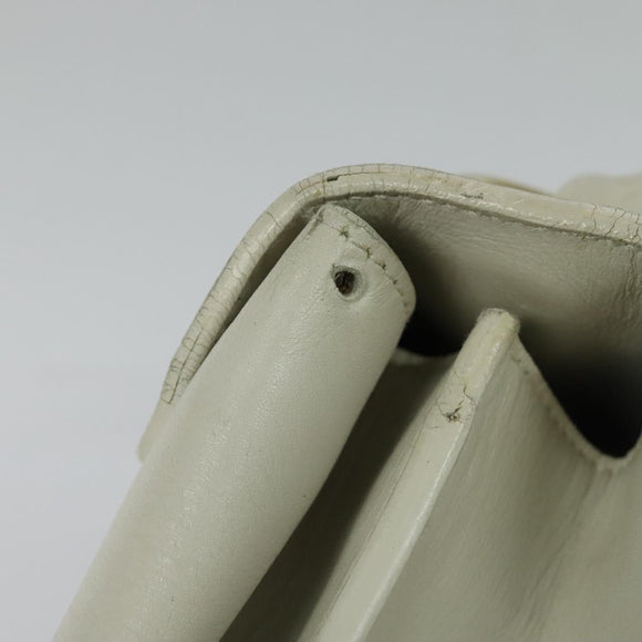 Salvatore Ferragamo Gancini Hand Bag Leather White Gold Auth hk2806