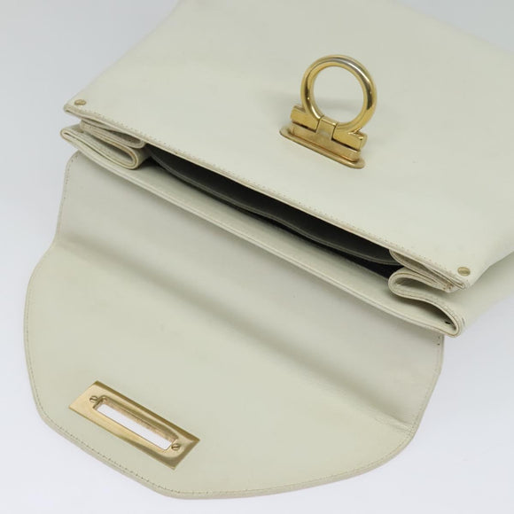 Salvatore Ferragamo Gancini Hand Bag Leather White Gold Auth hk2806