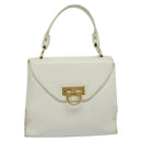 Salvatore Ferragamo Gancini Hand Bag Leather White Gold Auth hk2806-2