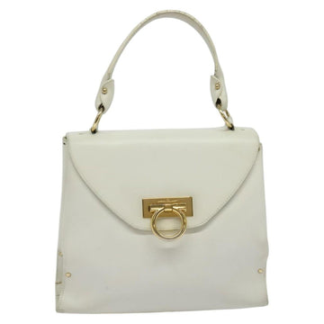 Salvatore Ferragamo Gancini Hand Bag Leather White Gold Auth hk2806 - 0