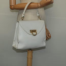 Salvatore Ferragamo Gancini Hand Bag Leather White Gold Auth hk2806-23