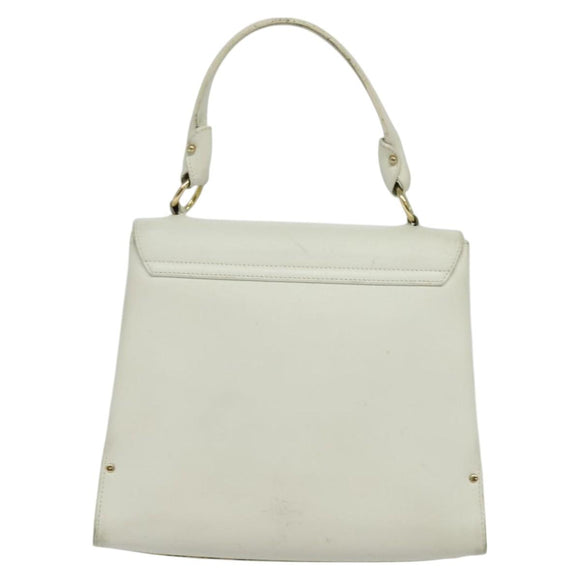 Salvatore Ferragamo Gancini Hand Bag Leather White Gold Auth hk2806