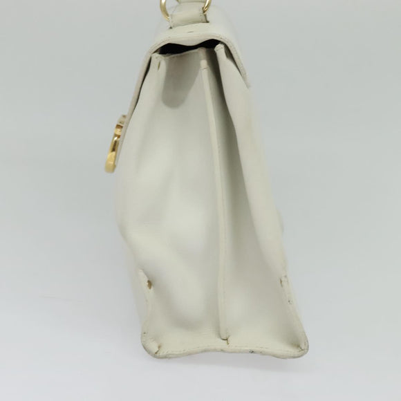 Salvatore Ferragamo Gancini Hand Bag Leather White Gold Auth hk2806