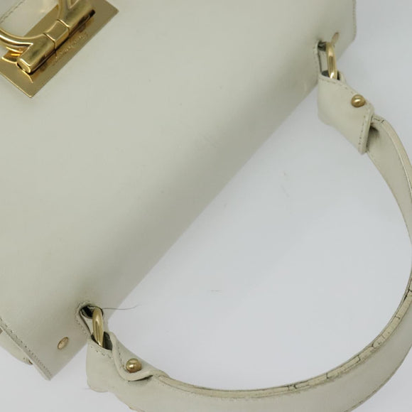 Salvatore Ferragamo Gancini Hand Bag Leather White Gold Auth hk2806