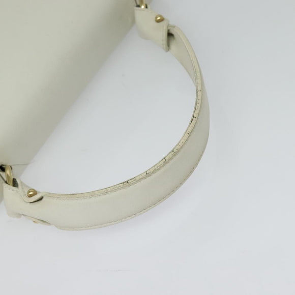 Salvatore Ferragamo Gancini Hand Bag Leather White Gold Auth hk2806