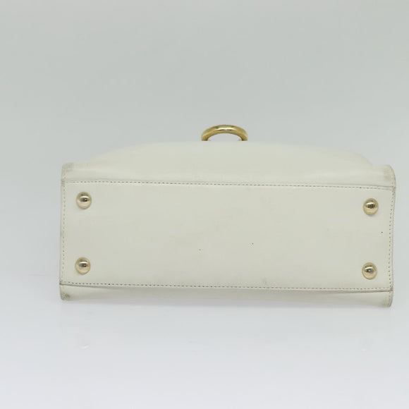 Salvatore Ferragamo Gancini Hand Bag Leather White Gold Auth hk2806