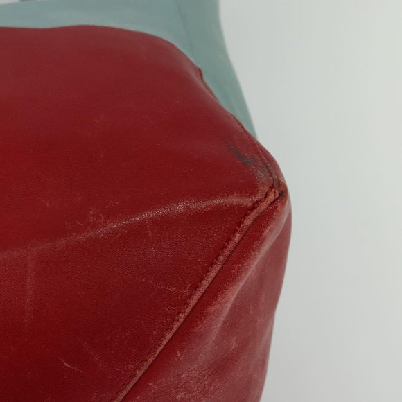 CELINE Horizontalkava Tote Bag Leather Red Light Blue Auth hk2827