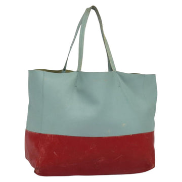 CELINE Horizontalkava Tote Bag Leather Red Light Blue Auth hk2827