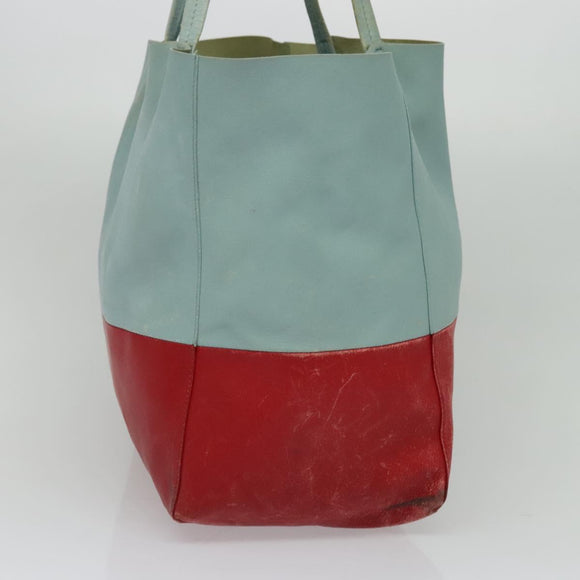 CELINE Horizontalkava Tote Bag Leather Red Light Blue Auth hk2827