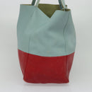 CELINE Horizontalkava Tote Bag Leather Red Light Blue Auth hk2827-4