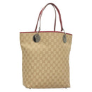 GUCCI GG Canvas Tote Bag Beige Silver 120836 Auth hk2844-1