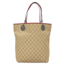 GUCCI GG Canvas Tote Bag Beige Silver 120836 Auth hk2844-2