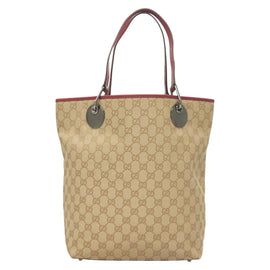 GUCCI GG Canvas Tote Bag Beige Silver 120836 Auth hk2844 - 0