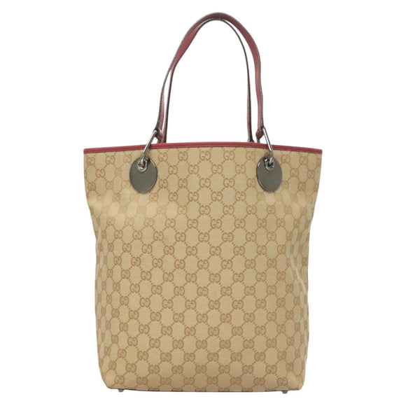 GUCCI GG Canvas Tote Bag Beige Silver 120836 Auth hk2844