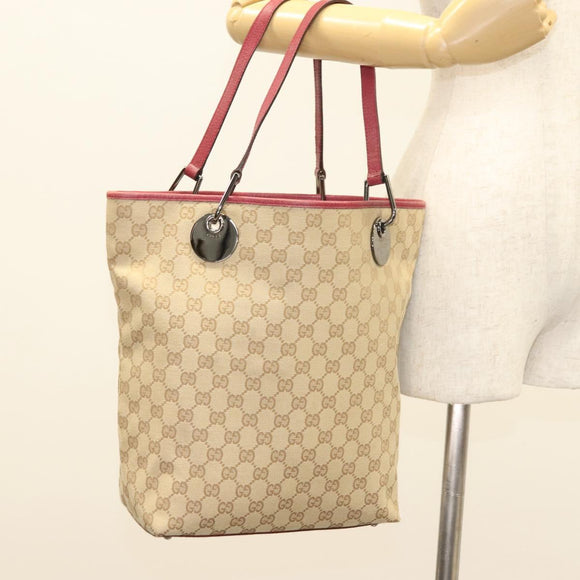 GUCCI GG Canvas Tote Bag Beige Silver 120836 Auth hk2844
