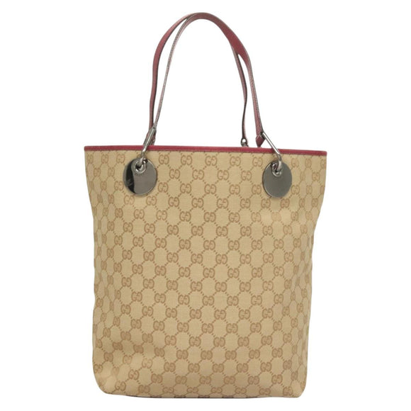 GUCCI GG Canvas Tote Bag Beige Silver 120836 Auth hk2844