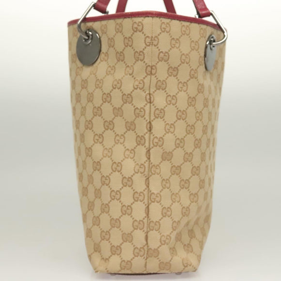 GUCCI GG Canvas Tote Bag Beige Silver 120836 Auth hk2844