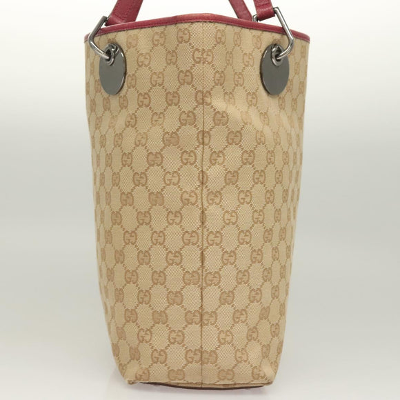 GUCCI GG Canvas Tote Bag Beige Silver 120836 Auth hk2844