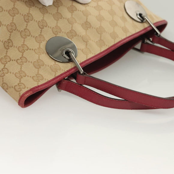 GUCCI GG Canvas Tote Bag Beige Silver 120836 Auth hk2844