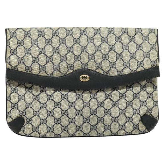 GUCCI GG Supreme Clutch Bag PVC Navy Gold 89 02 075 Auth hk2850