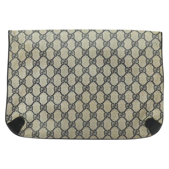 GUCCI GG Supreme Clutch Bag PVC Navy Gold 89 02 075 Auth hk2850