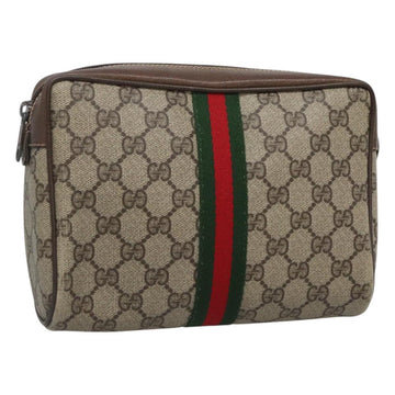 GUCCI GG Supreme Web Sherry Line Clutch Bag PVC Beige 32 014 3553 Auth hk2851