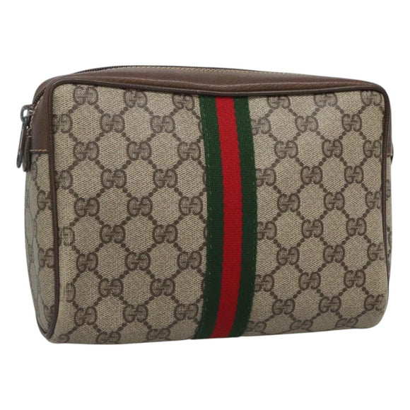 GUCCI GG Supreme Web Sherry Line Clutch Bag PVC Beige 32 014 3553 Auth hk2851