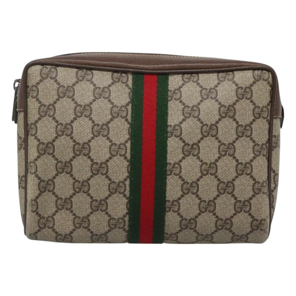 GUCCI GG Supreme Web Sherry Line Clutch Bag PVC Beige 32 014 3553 Auth hk2851