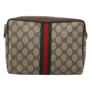 GUCCI GG Supreme Web Sherry Line Clutch Bag PVC Beige 32 014 3553 Auth hk2851-13