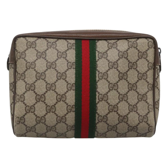 GUCCI GG Supreme Web Sherry Line Clutch Bag PVC Beige 32 014 3553 Auth hk2851