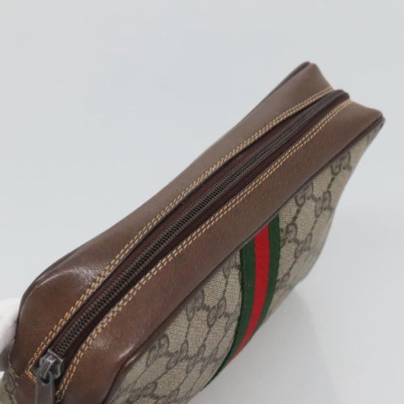 GUCCI GG Supreme Web Sherry Line Clutch Bag PVC Beige 32 014 3553 Auth hk2851