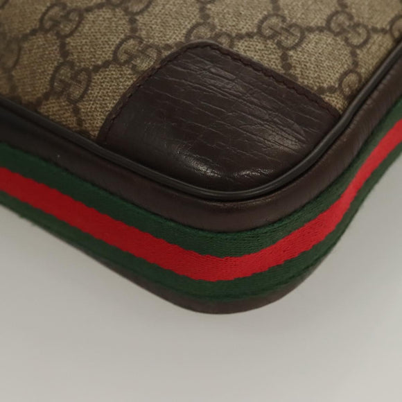 GUCCI GG Supreme Web Sherry Line Clutch Bag PVC Beige Silver 152599 Auth hk2854