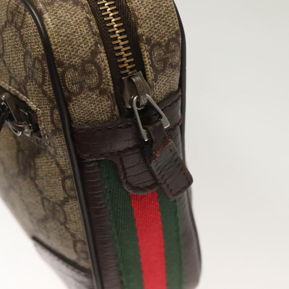 GUCCI GG Supreme Web Sherry Line Clutch Bag PVC Beige Silver 152599 Auth hk2854