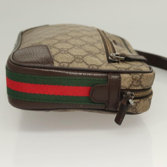 GUCCI GG Supreme Web Sherry Line Clutch Bag PVC Beige Silver 152599 Auth hk2854