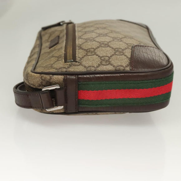 GUCCI GG Supreme Web Sherry Line Clutch Bag PVC Beige Silver 152599 Auth hk2854