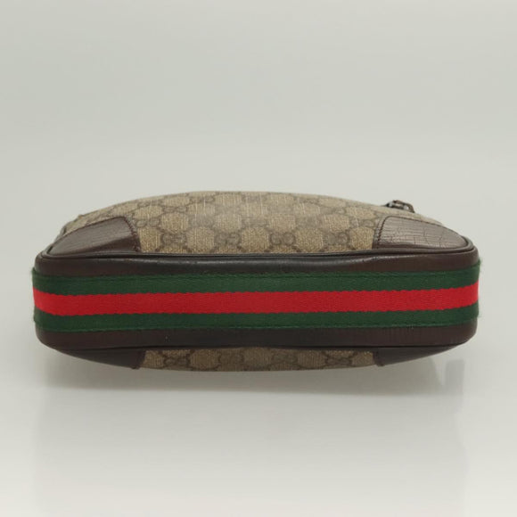 GUCCI GG Supreme Web Sherry Line Clutch Bag PVC Beige Silver 152599 Auth hk2854