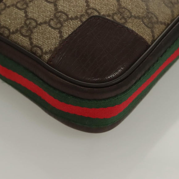 GUCCI GG Supreme Web Sherry Line Clutch Bag PVC Beige Silver 152599 Auth hk2854