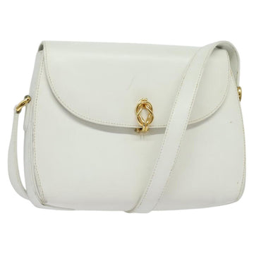 GUCCI Shoulder Bag Leather White Gold Auth hk2861