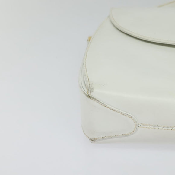 GUCCI Shoulder Bag Leather White Gold Auth hk2861