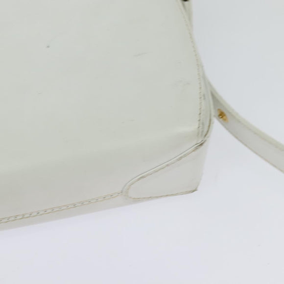 GUCCI Shoulder Bag Leather White Gold Auth hk2861