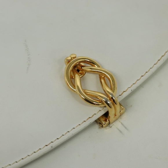 GUCCI Shoulder Bag Leather White Gold Auth hk2861