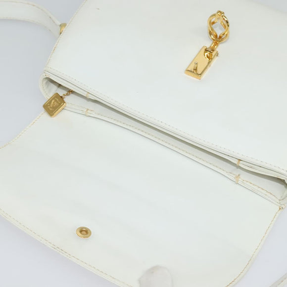 GUCCI Shoulder Bag Leather White Gold Auth hk2861