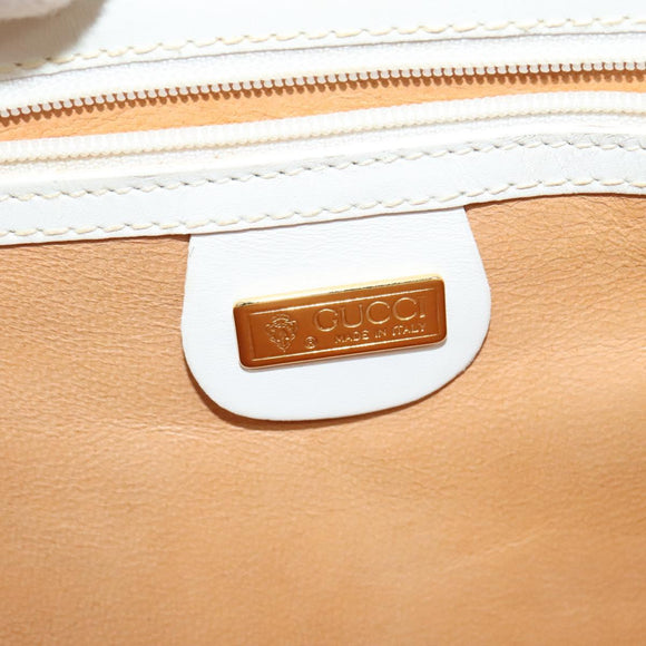 GUCCI Shoulder Bag Leather White Gold Auth hk2861