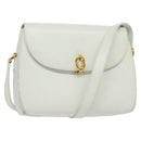 GUCCI Shoulder Bag Leather White Gold Auth hk2861-1